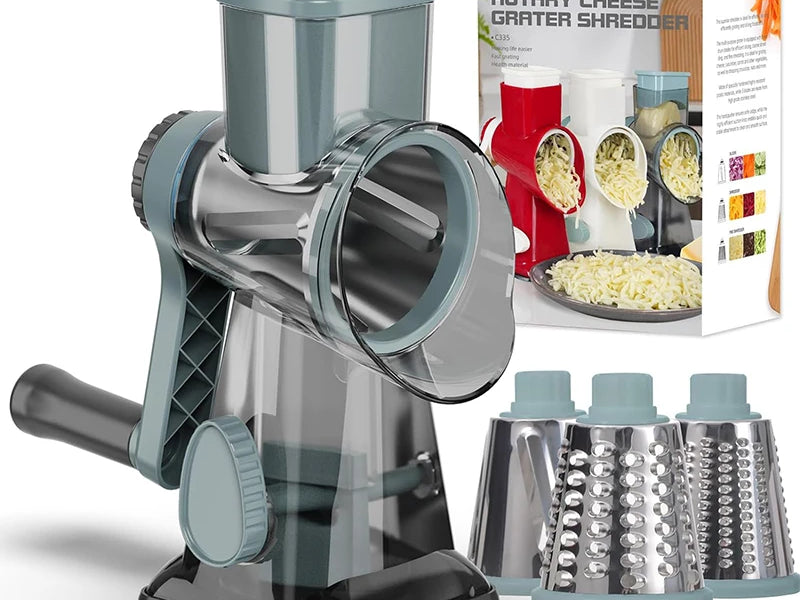 VegaSlice™ Pro | 3-in-1 Rotary Cheese Grater & Vegetable Shredder